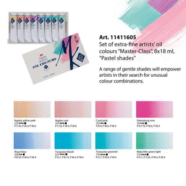 Nevskaya Palitra St. Petersburg Master Class Extra Fine Artists Oil Color Paint Set of 8 x18 ml tubes ( PASTEL TONES )