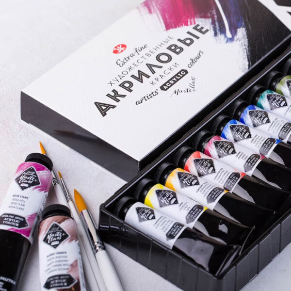 Nevskaya Palitra St. Petersburg, Master Class, Extra Fine Artists Acrylic Color Paint Set of 12 x18 ml tubes