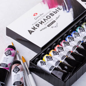 Nevskaya Palitra St. Petersburg, Master Class, Extra Fine Artists Acrylic Color Paint Set of 12 x18 ml tubes