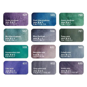 Nevskaya Palitra St. Petersburg, White Nights , Extra Fine Artist Studio GRANULATION Water Color Paint Set of 12 X 2.5 ml pans in Plastic Box