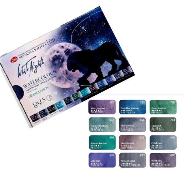 White Nights Watercolor Artists Grade Paint Set Urban, 12 full pans 2.5ml,  In Plastic Case by Nevskaya Palitra