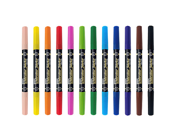 Mungyo Water Color Marker Set Dual Tip : Bullet & Flexible Brush Tip, 3 combinations of 6 colors each and Set of 12