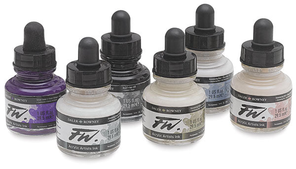 Daler-Rowney FW Acrylic Ink Bottle 6-Color Shimmering Set- Acrylic