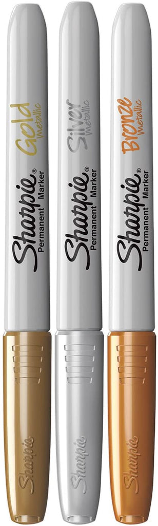 Sharpie Permanent Metallic Markers Set of 3, Fine Tip, Assorted Metallic Colours