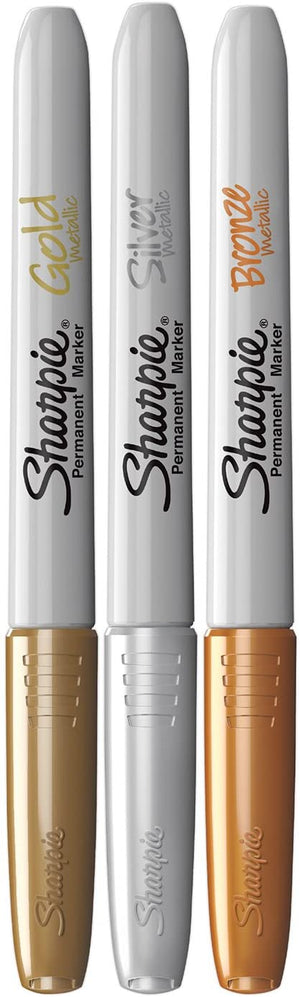 Sharpie Permanent Metallic Markers Set of 3, Fine Tip, Assorted Metallic Colours