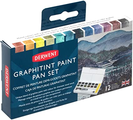 Derwent Graphitint Watercolor Paint Pan Set  of 12 cakes