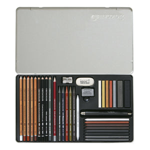 Cretacolor Ultimo, Comprehensive Artist Sketching and Drawing Set of 35 pc in tin box