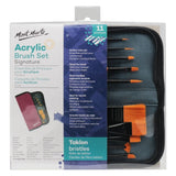 Mont Marte Signature Paint Brush Set - Acrylic Taklon Bristle In Wallet 11pc