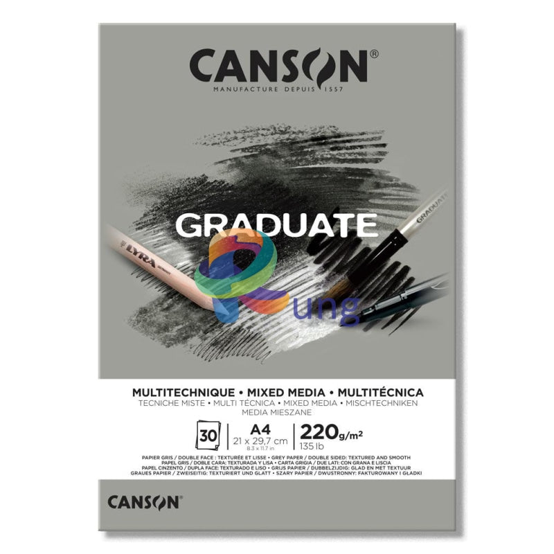 Canson Graduate Mix Media Grey Pad . 220 Gr 30 Sheets 8.3 X 11.7 A4) Sketch Book &