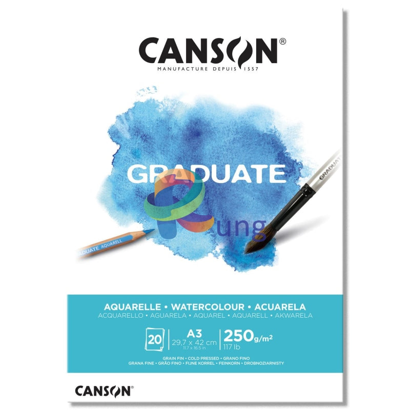 Canson Graduate Water Color Pad 250 Gr 20 Sheets 11.7 X 16.5 (A 3) Sketch Book &