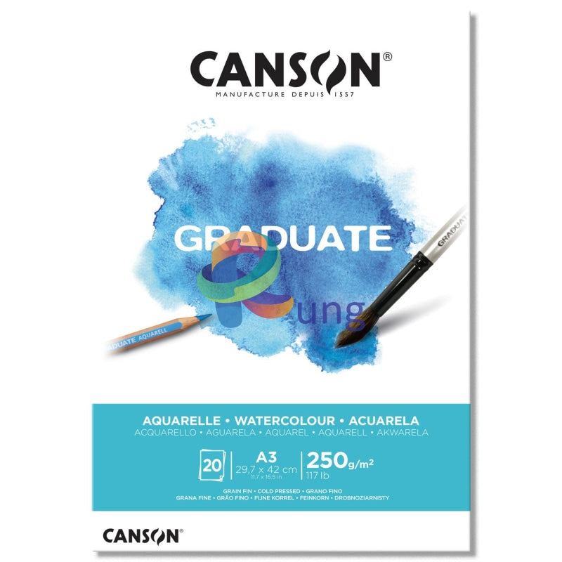 Canson Graduate Water Color Pad 250 gr , 20 Sheets - 11.7 x 16.5 (A 3)