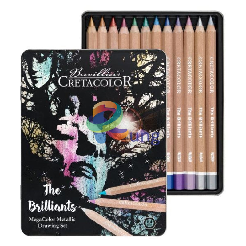 Cretacolor The Brilliants Thick Jumbo Metallic Color Pencil Set Of 12 In Tin Box Pencils