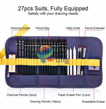 Deli Sketch Pencils Set 27 Piece Art Supplies Professional Drawing For Adults Pro Beginners Artist
