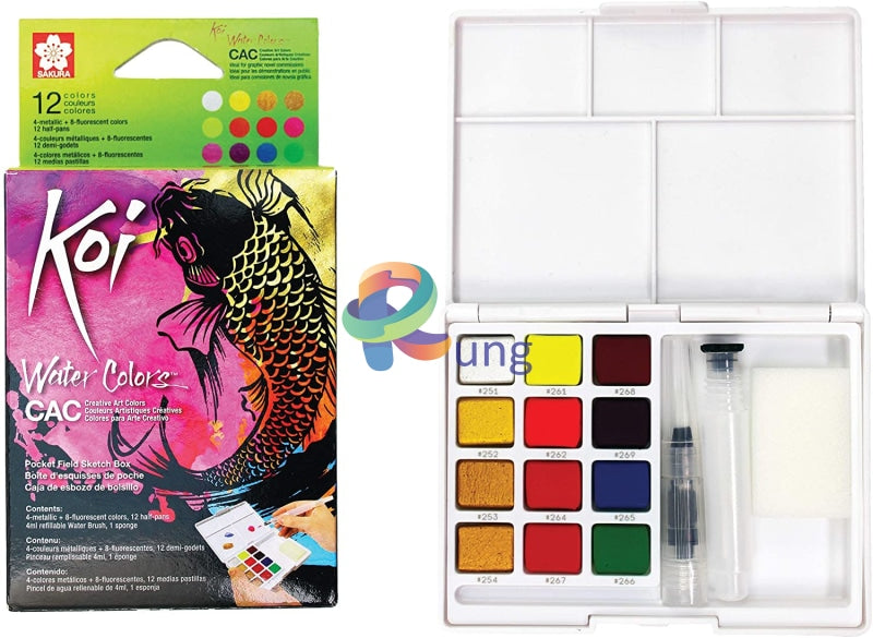 Koi Water Color Set Of 12 (4 Metallic + 8 Fluro)