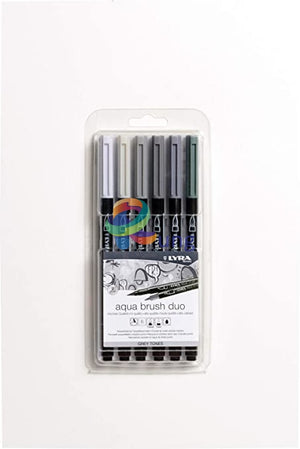 Lyra Aqua Duo Brush Marker Set Of 6 Grey Tones Markers