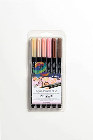 Lyra Aqua Duo Brush Marker Set Of 6 Skintones Markers