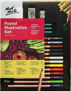 Monte Marte Colored Pastel & Charcoal Illustration Set of 37 pc