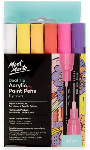 Monte Marte Dual Tip Acrylic Paint Pens , Markers,  Set of 12