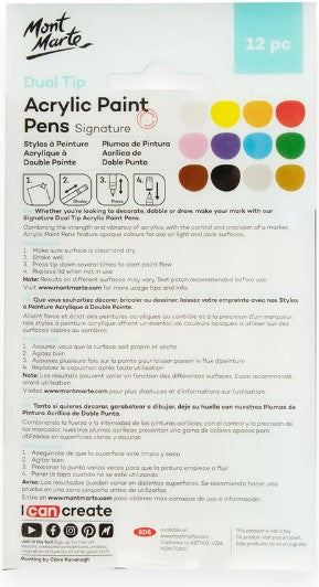 Monte Marte Dual Tip Acrylic Paint Pens , Markers,  Set of 12