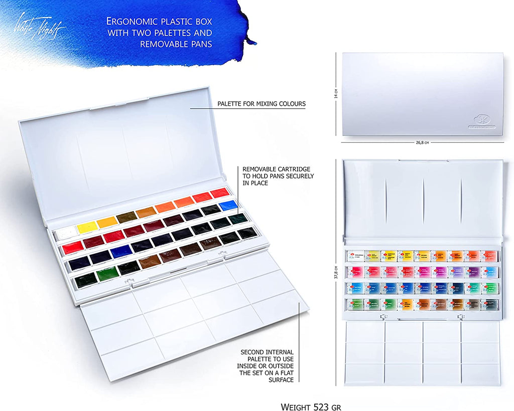 White Nights Watercolor Plastic Palette 12 Full Pans Set - Limited