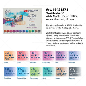 Nevskaya Palitra St. Petersburg, White Nights , Extra Fine Artist ' PASTEL ' shades Color Water Paint Set of 12 X 2.5 ml pans in Plastic Box