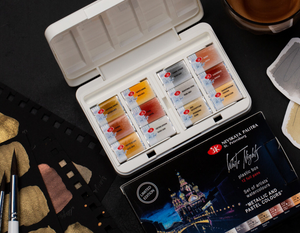 Nevskaya Palitra St. Petersburg, White Nights , Extra Fine Artist Studio Metallic & Pastel Color Water Color Paint Set of 12 X 2.5 ml pans in Plastic Box