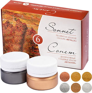 Nevskaya Palitra St. Petersburg, Sonnet, Decorative Gouache Metallic Color Paint Set of 6 x 20 ml jars