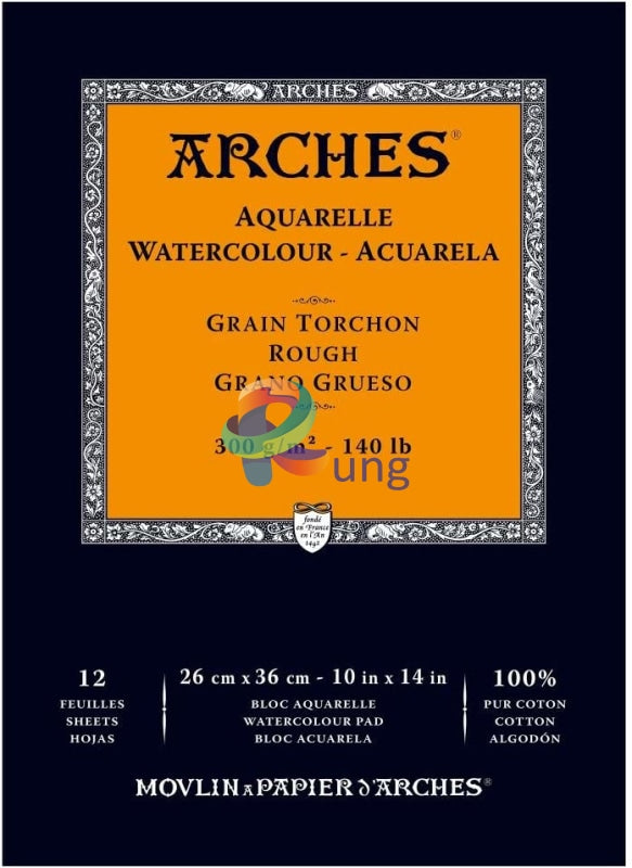 Arches Water Color Pad Rough Grian 300 Gr 12 Sheets Sketch Book /