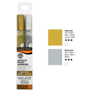 Daler Rowney Simply Acrylic Marker Set of 2 pc , Gold & Silver