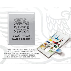 Winsor & Newton Professional Watercolor Compact Cake Set of 14 half pans with Brush
