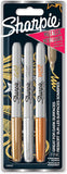 Sharpie Permanent Metallic Markers Set of 3, Fine Tip, Assorted Metallic Colours