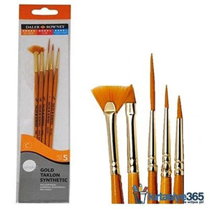 Daler Rowney Simply Gold Taklon Synthetic Brush Set for Acrylic Color, 5 pc