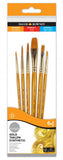 Daler Rowney Simply Gold Taklon Synthetic Brush Set for Acrylic Color, 6 pc