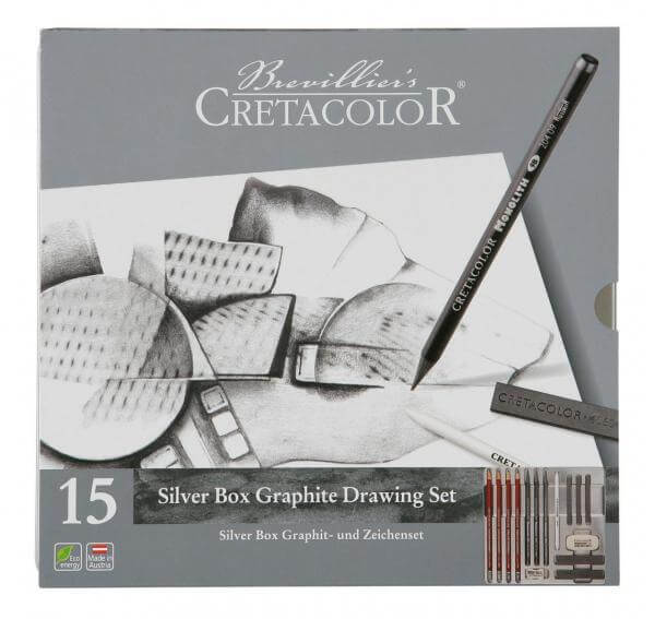 Cretacolor Silver Box , Graphite and Drawing Set of 15 pc in tin box