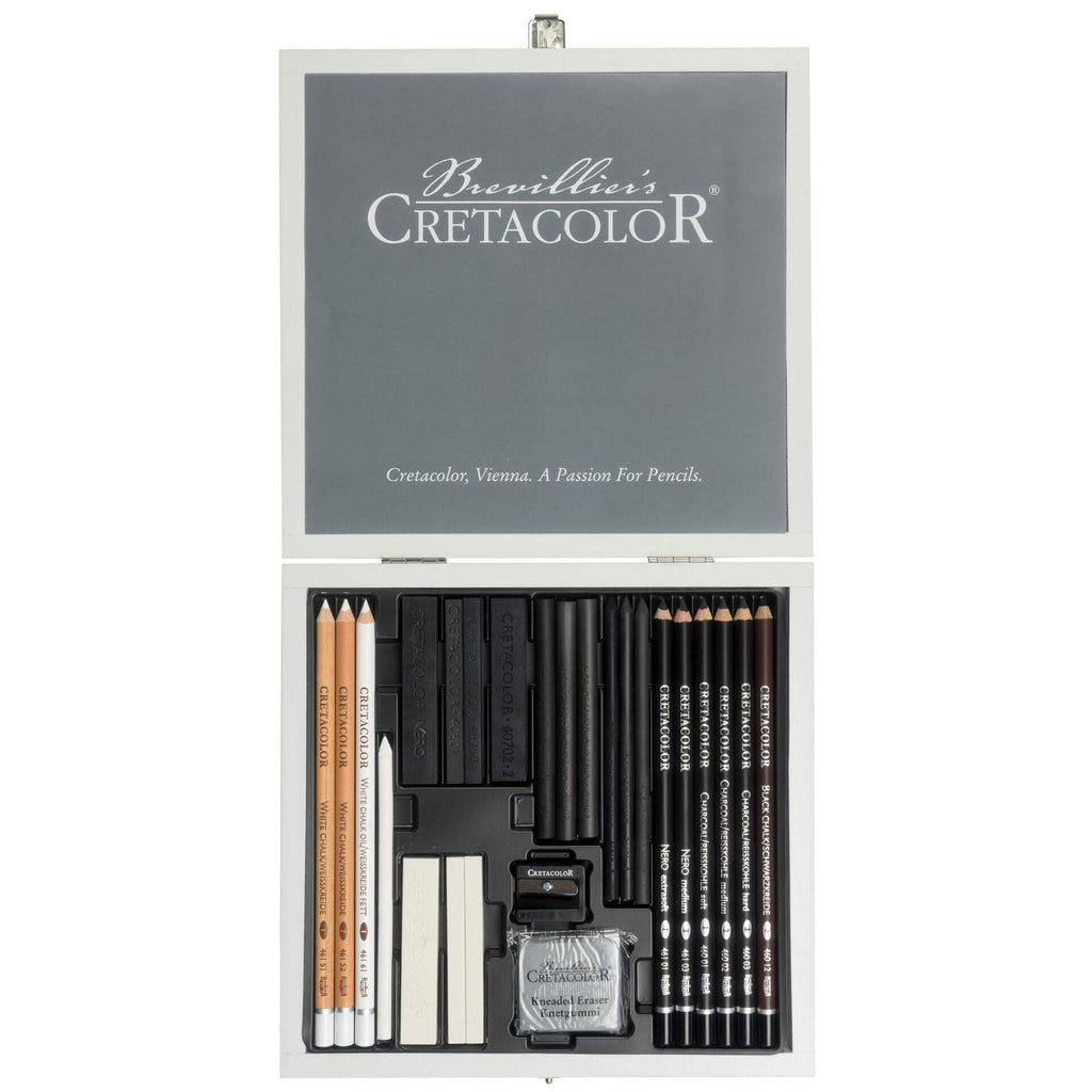 in　–　pc　box　Drawing　Cretacolor　Box　and　tin　25　Black　of　Sketching　White　Rung