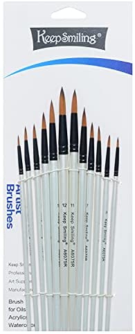Keep Smiling Artist Round Brush Set of 12 pc for Acrylic and Watercolor