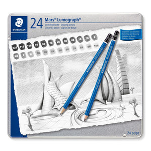 Staedtler Mars Lumograph Drawing Pencil Set of 24  ,  10H - 12B