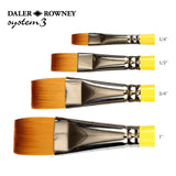 Daler Rowney Flat Acrylic and Watercolor Brush, System 3 , Short Handle , Sr. SY55 ( 4 sizes )