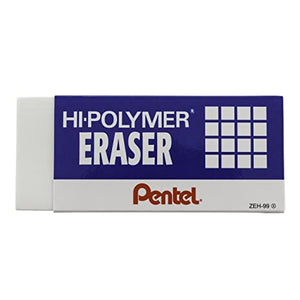 2 x Pentel ZEH/10 Hi-Polymer Eraser Rubber - Extra Large Erasers + 2 FREE  Rulers