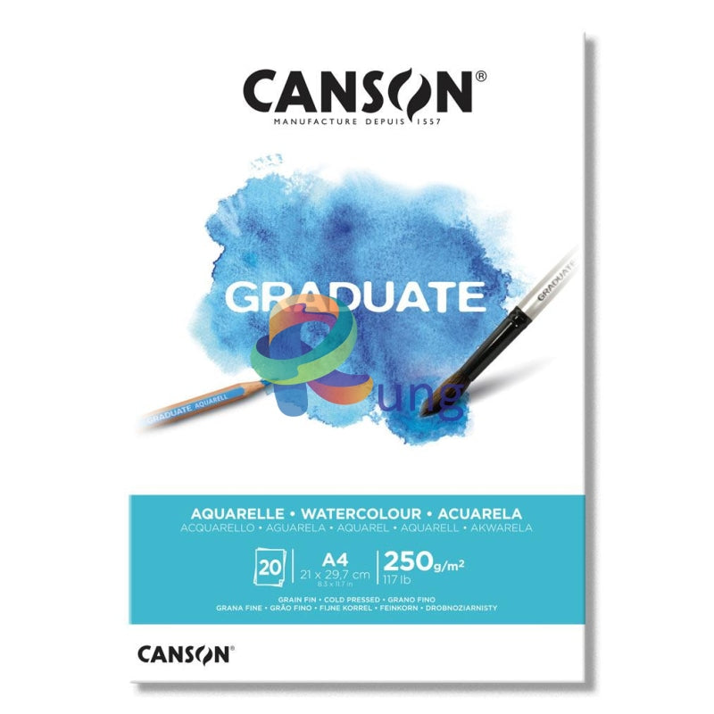 Canson Graduate Water Color Pad 250 Gr 20 Sheets 8.3 X 11.7 (A 4) Sketch Book &