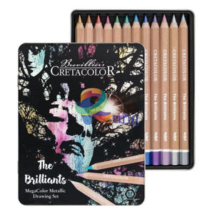 Cretacolor The Brilliants Thick Jumbo Metallic Color Pencil Set Of 12 In Tin Box Pencils