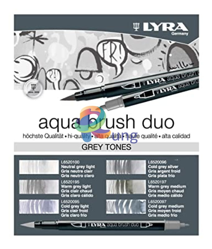 Lyra Aqua Duo Brush Marker Set Of 6 Grey Tones Markers