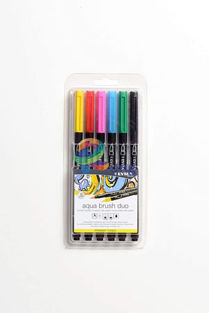 Lyra Aqua Duo Brush Marker Set Of 6 Primary Tones Markers