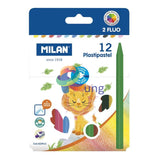 Milan  Plastipastel Box 12 triangular Shape  (contains 2 fluo colours)