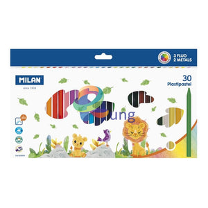 Milan Plastipastel Box 30 Round Shape (Contains 3 Fluo Colours And 2 Metal Colours) Oil Pastel