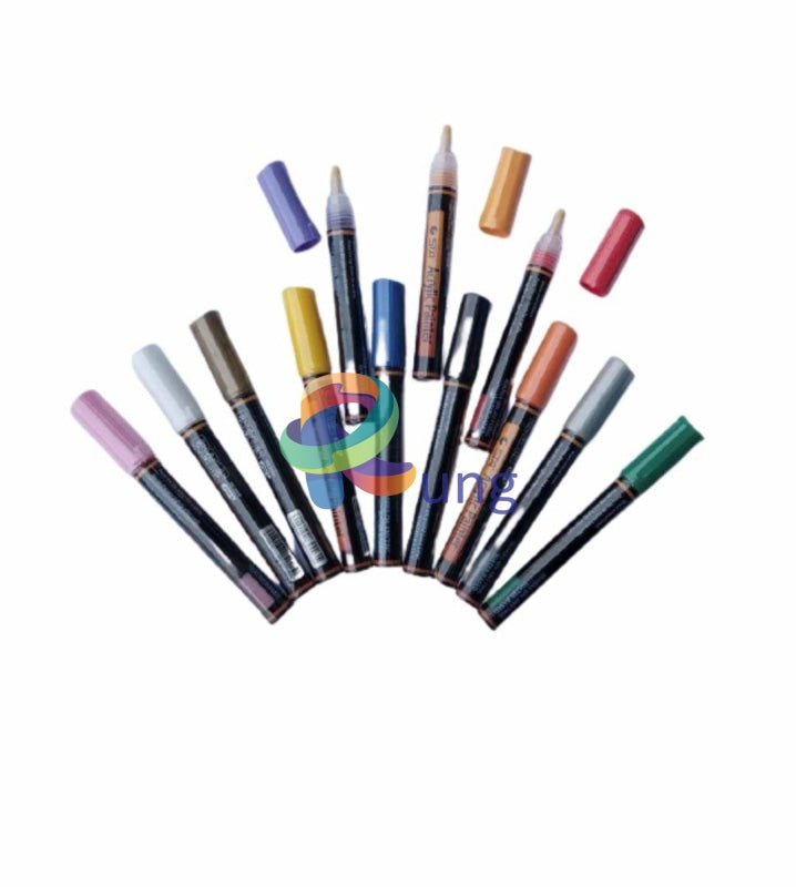 STA 12 Colors Permanent Acrylic Paint Art Marker Pen Set for Glass Fabric  Rock Painting
